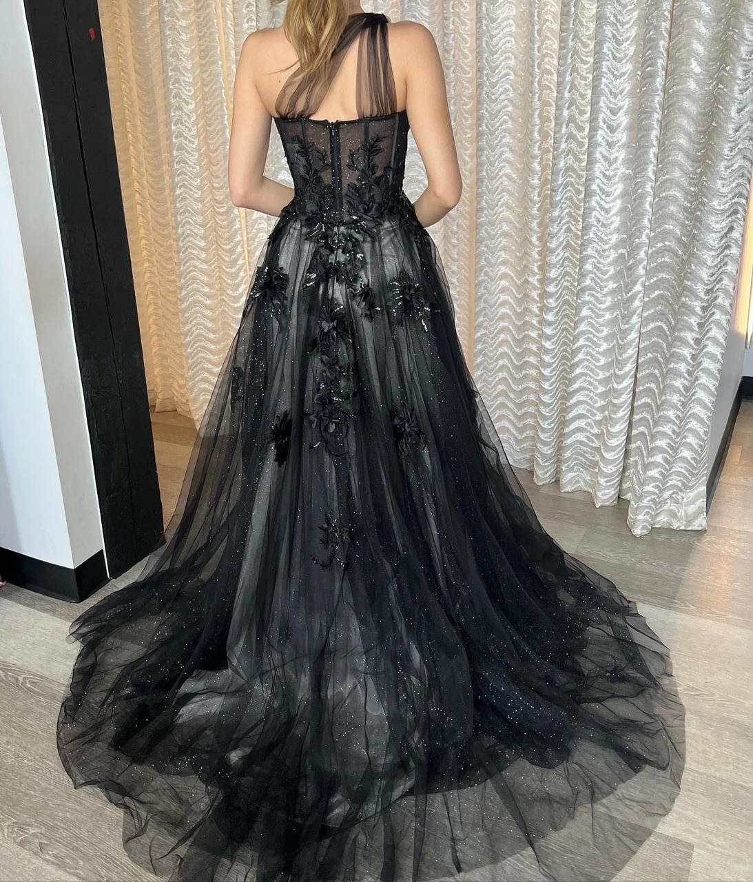 Leila One Shoulder Gown - A1053 - BLACK 5 Leila One Shoulder Gown - A1053 - BLACK - Image 3