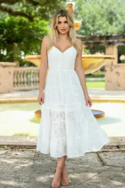 Sisi Eyelet Midi Dress - White