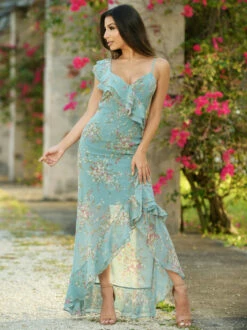 Linnea Maxi Dress - Teal Floral - FINAL SALE -US Dress Sales Shop LB001 165 55088.1652982648