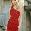 Aria One Shoulder Mini Dress - Red 2 Aria One Shoulder Mini Dress - Red -US Dress Sales Shop LBKT001 351 1 75489.1650648828