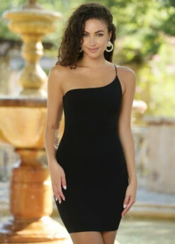 Cameron One Shoulder Mini Dress - Black