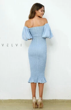 Skyla Shirred Midi Dress - LIGHT BLUE -US Dress Sales Shop Skyla shirred midi 3 64344.1597261274