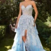 A1305 TIERED RUFFLE A-LINE DRESS By Andrea & Leo Couture -US Dress Sales Shop a1305 ltblue 60433.1703590461