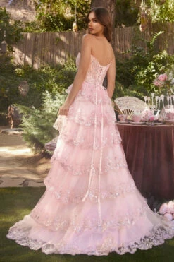 A1305 TIERED RUFFLE A-LINE DRESS By Andrea & Leo Couture -US Dress Sales Shop a1305 pink 1 74866.1703590461