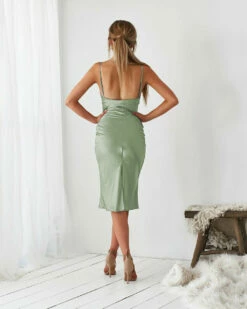 Aspen Midi Dress - Sage Satin -US Dress Sales Shop aspen sage back 38697.1651082689