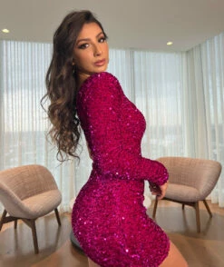 Rita One Sleeve Mini Dress- Fuchsia 11 Rita One Sleeve Mini Dress- Fuchsia -US Dress Sales Shop crop 1 67771.1664148796