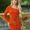 Rita One Sleeve Mini Dress - Burnt Orange 2 Rita One Sleeve Mini Dress - Burnt Orange -US Dress Sales Shop ladyblacktie 070012 92599.1690291892