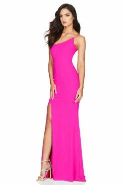 Size XS, Jasmine One Shoulder Gown - Neon Pink -FINAL SALE