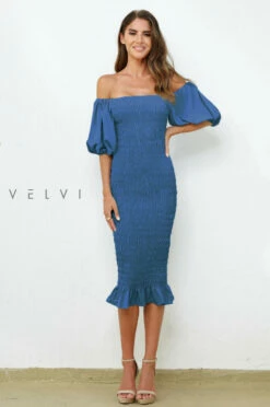 Skyla Shirred Midi Dress - Navy -US Dress Sales Shop skyla 2 14313.1689382977
